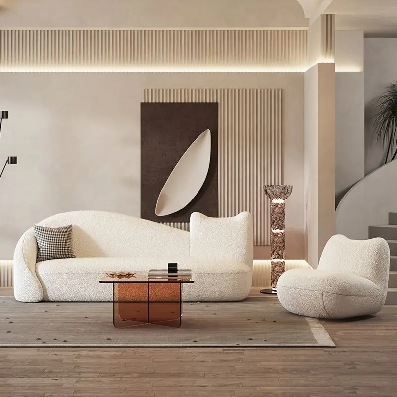 Modern simple small apartment creative special-shaped beauty salon light luxury curved cloud living room fabric sofa