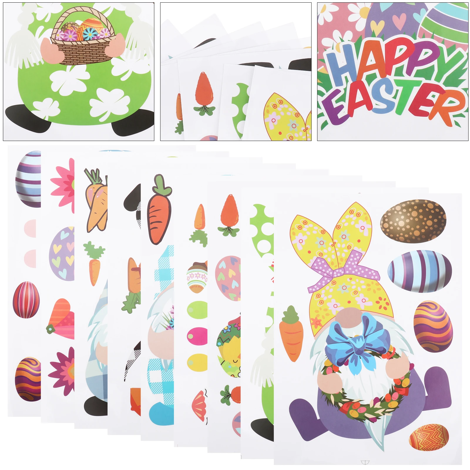 9Pcs PVC Easter Window Stickers Removable Decorative Elements for Party Glass Tile Door Creative Atmosphere Add ons Family Decor