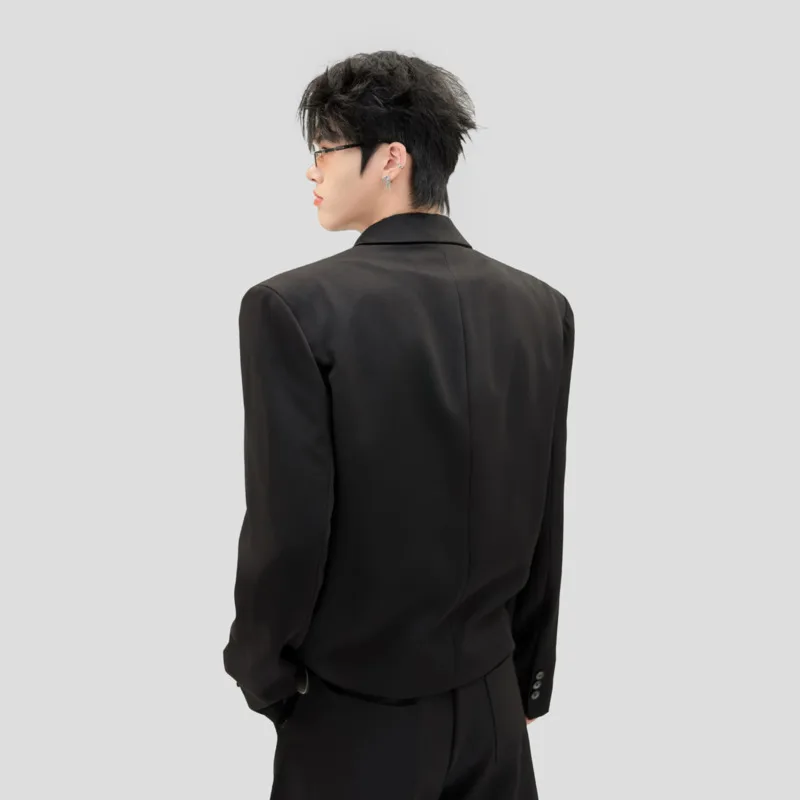 WVGA Autumn New Men's Trendy Ribbon Design Long Sleeve Blazer Niche Chic Casual High-End Padded Shoulder Short Jacket Ins W28700