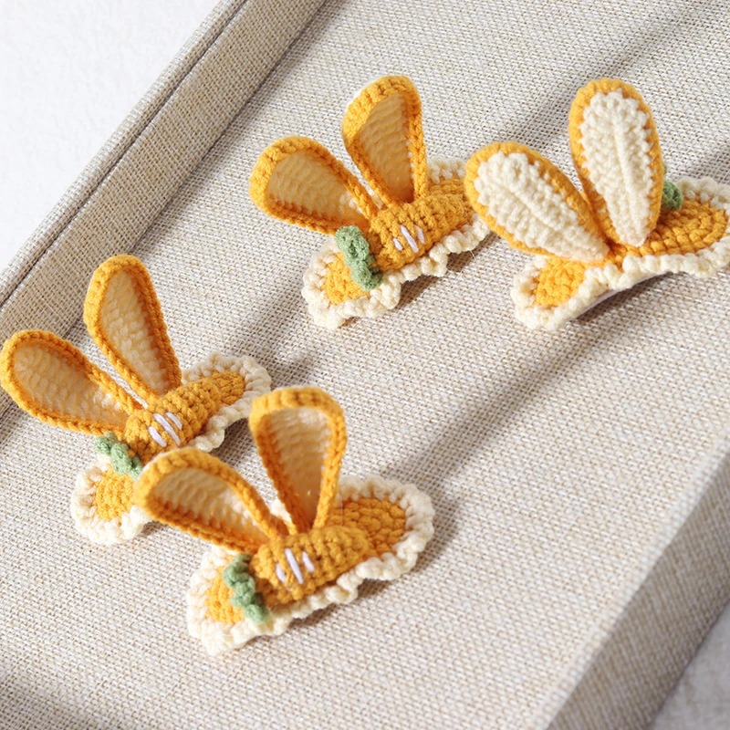 1Pair Pure Handmade Weave Cartoon Carrot Hair Clip Fashion Wool Knit Three-dimensional Rabbit Ears BB Clip Hair Accessories