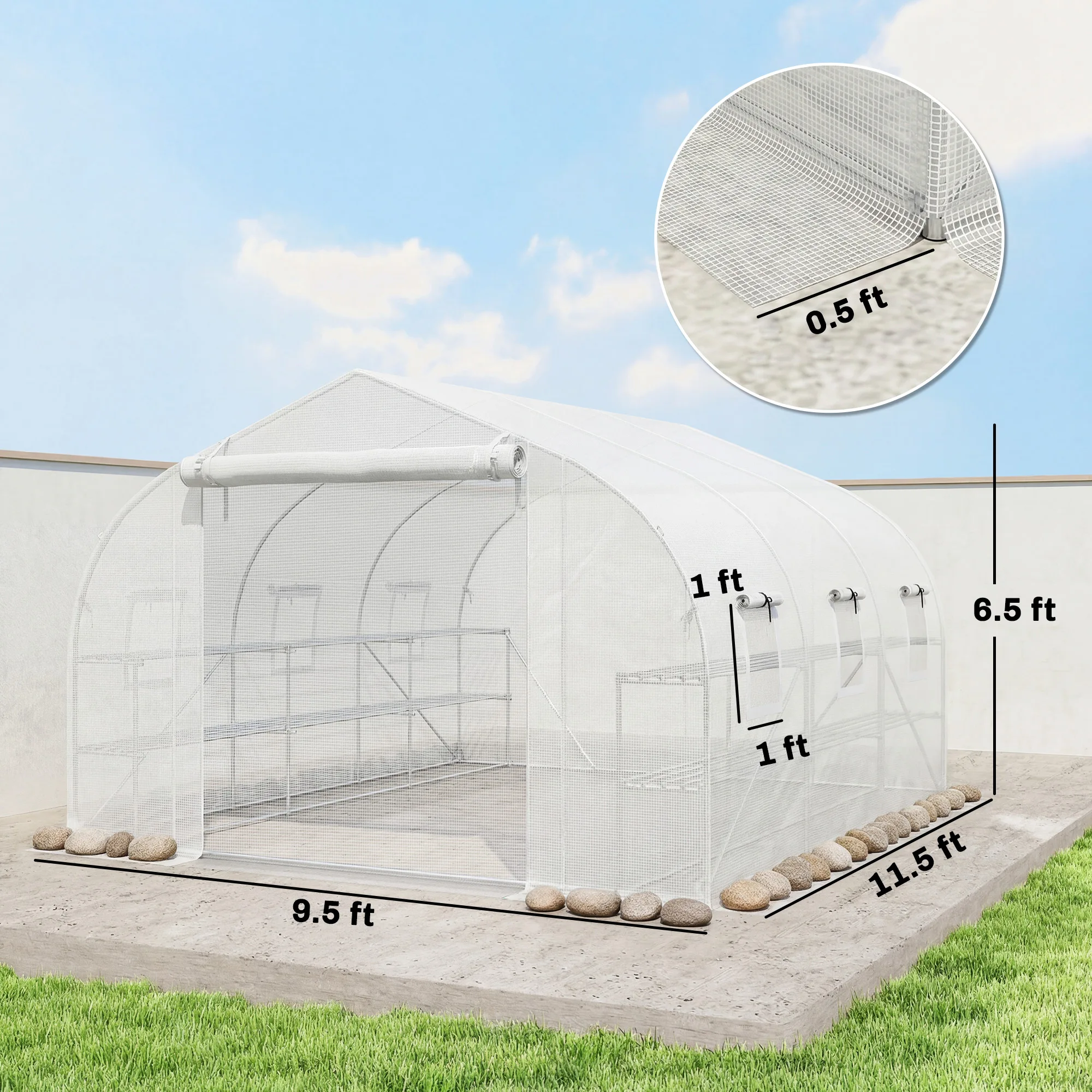 Walk‑in Tunnel Greenhouse White with Storage Shelves Portable Plant Hot House for Outdoor Backyard Garden Plant Growing