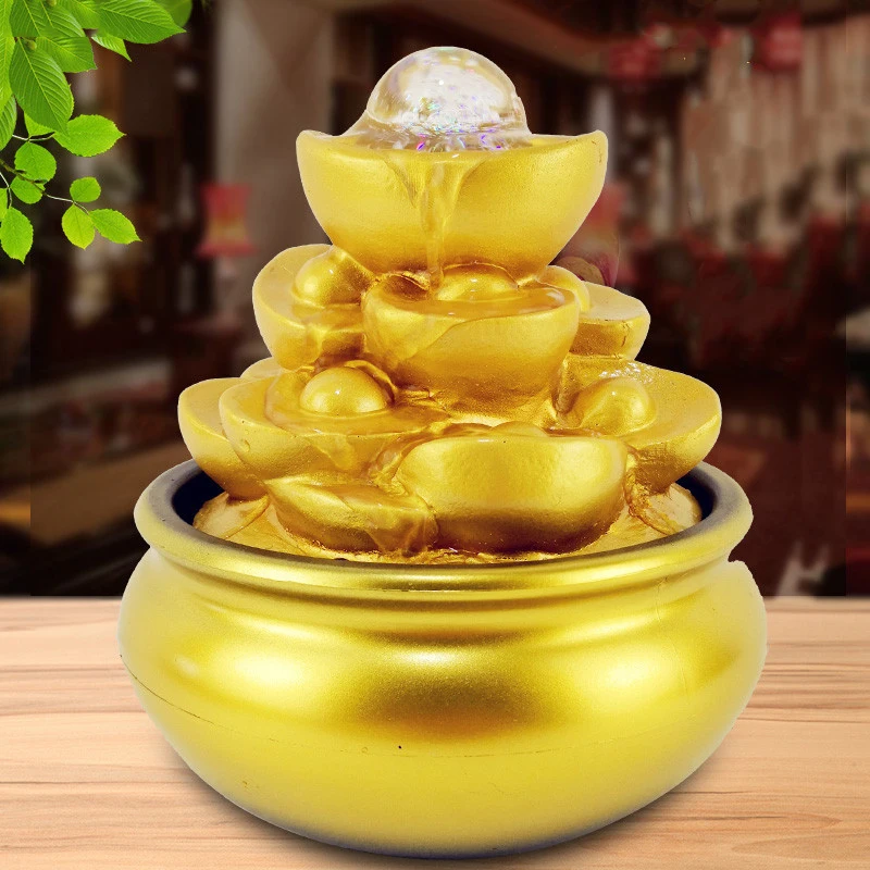 Gold Money Tree Water Fountain Ornaments Home Lucky Feng Shui Transfer Ball Waterscape Office Living Room Desktop Air Humidifier