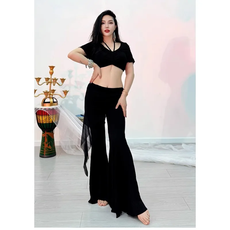 맞춤형 밸리 댄스 의상 연습 드레스 2025 새로운 바지 메쉬 작은 앞치마 벨 바닥 바지 모달