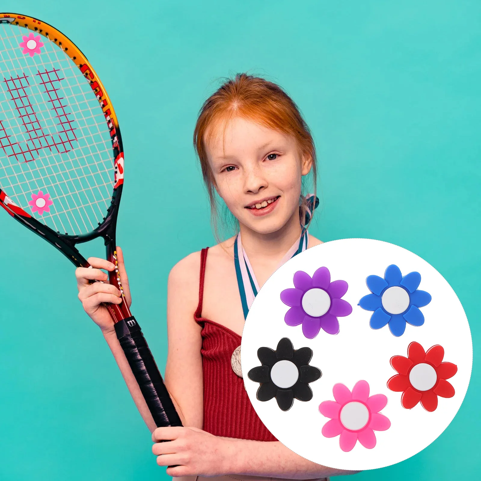 

5Pcs Silicone Tennis Dampener Petal Shape Shock Absorber Vibration Reducer for Rackets Sports Gear Fashionable Flower Pattern