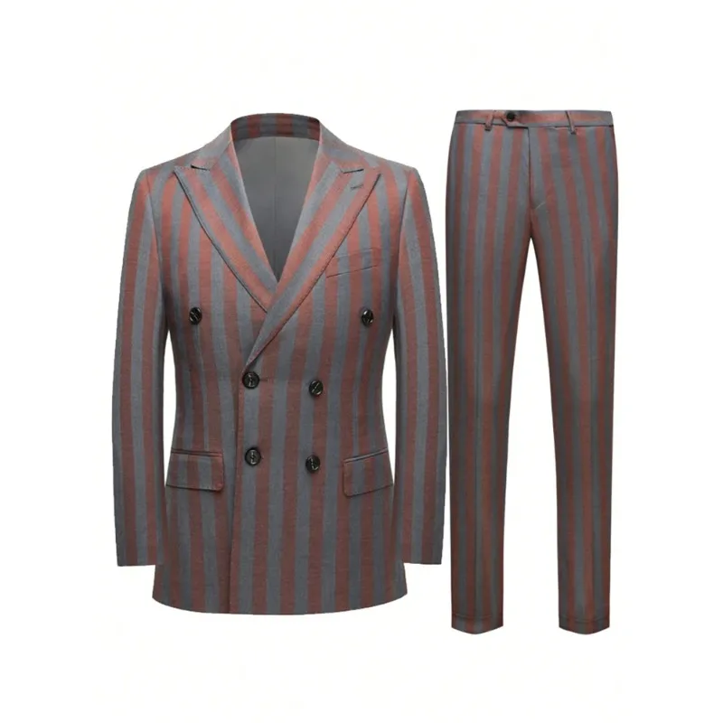 Herren Jacquard 2-Teiliger Anzug Slim Fit Zweireiher Sakko und Hose Set Casual Hochzeit Business