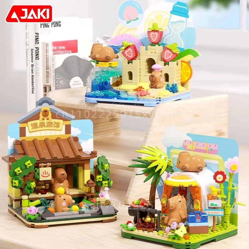JAKI Capybara Building Blocks Camping Vacation Hot Springs Assembling Model Toy Desktop Decoration Birthday Gifts for Boys Girls