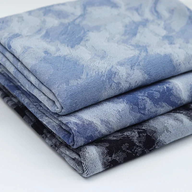 Tie Dyed Jacquard Washed Denim Fabric Thick for Clothing Jackets Pants Bag Designer Handmade Diy Sewing Material Cloth