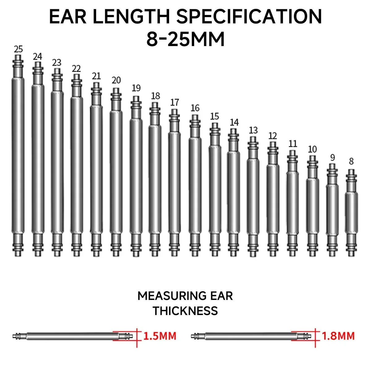 270pcs/set Strainless Steel Spring Bars Dia 1.5mm/1.8mm length8mm -25mm/6mm -23mm Watchband Strap Belt Watch Repair Tools Pin