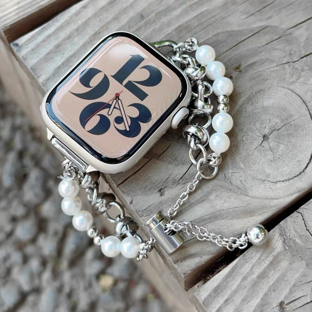 حزام حلقة معدنية من الخرز لساعة أبل للنساء 38 مم 40 مم 41 مم 42 مم 44 مم 45 مم 46 مم 49 مم