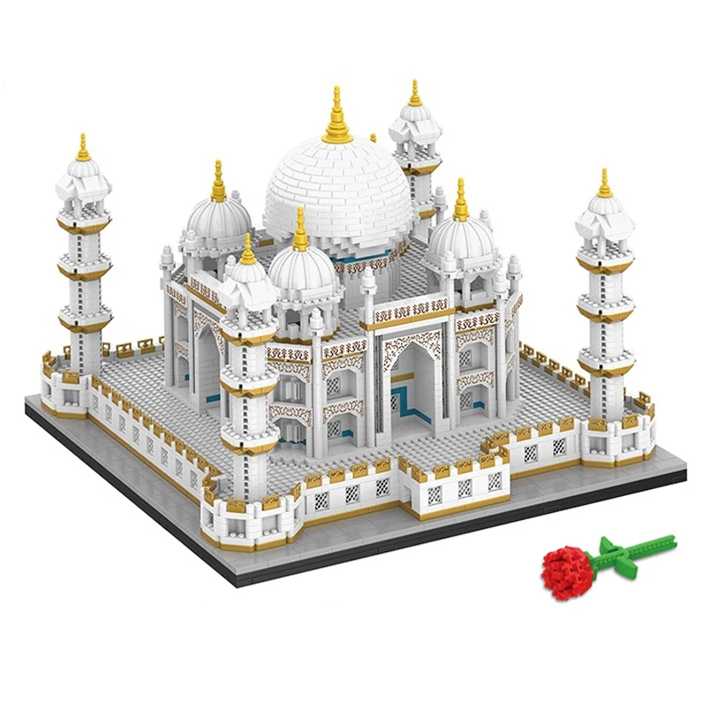 Wold Famous Architecture Taj Mahal Palace Model Building Block Street View With Rose Flower Decor Toy Puzzle Brick For Kids Gift