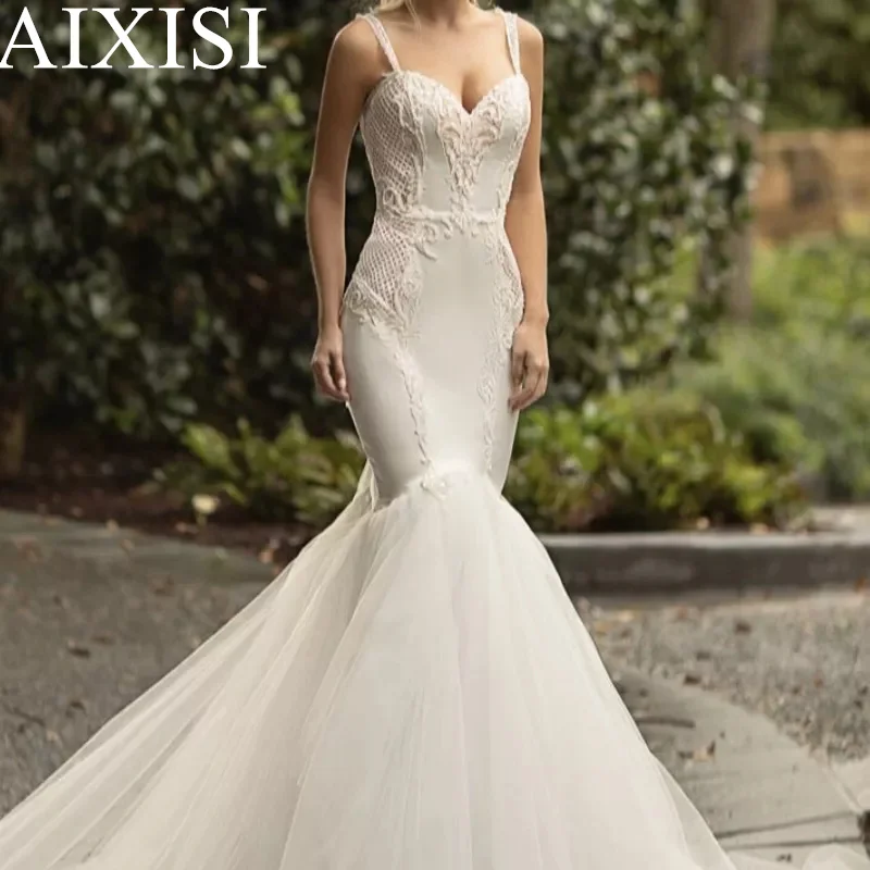 Abito da sposa di lusso Appliques di pizzo bohémien Vestidos De Novia Robe de marie Mermaid senza maniche senza schienale senza spalline