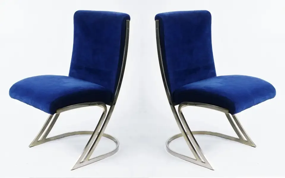 New Arrival Polished Stainless Steel Restaurant Chair Blue Velvet Dining Chair