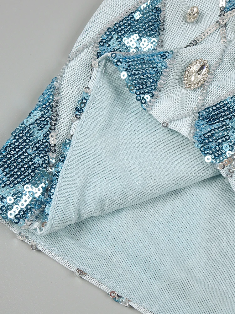 فستان VC Dazzling مزين بالترتر والكريستال بدون أكمام بتصميم قصير لحفلات الموضة والمناسبات