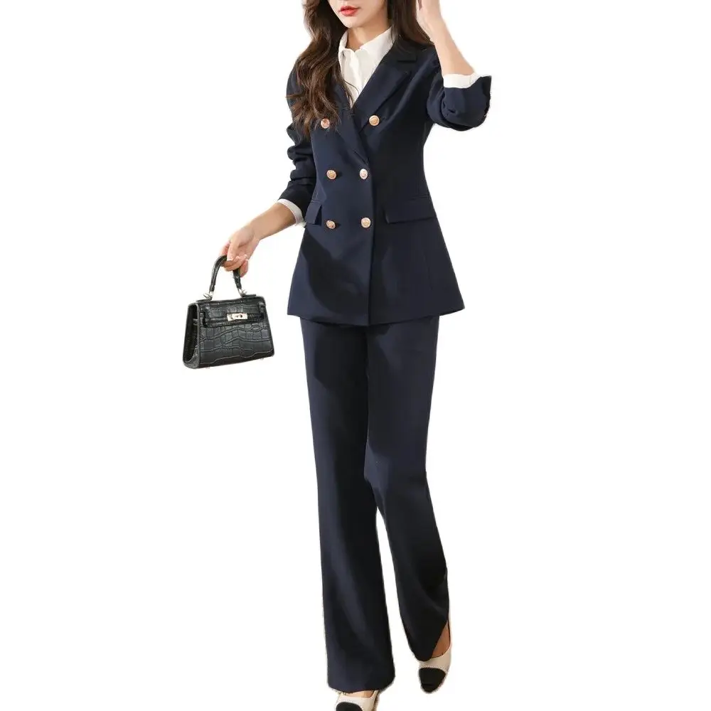 Women Elegant Flare Pant Suits Office Lady Business 2 Pieces Clothing Set For Spring Autumn Slimming Professional Suit Oversize