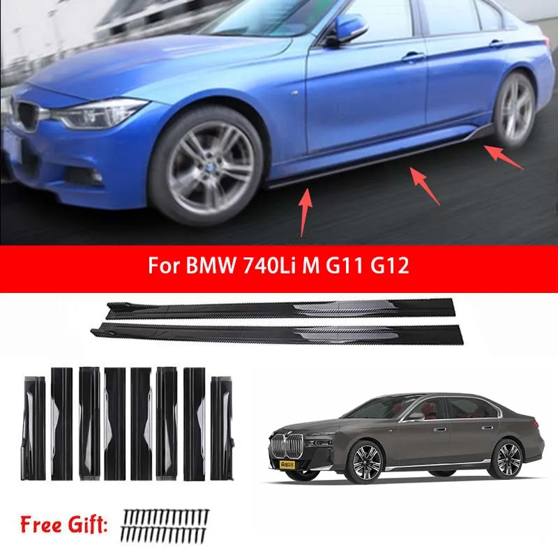 For BMW 740Li M G11 G12 Car Side Skirt Splitters Extended Side Spoiler Sport Body Kit Bumper Lip Modified Parts 8Pcs