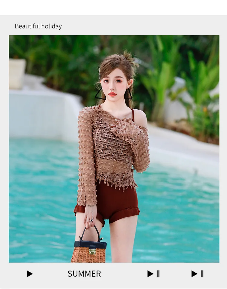 

Fairy Van Bikini Sexy Swimsuit Female Gathering Long Sleeve Split 3-Piece Hot Spring Seaside Swimsuit Bathing Suit Women