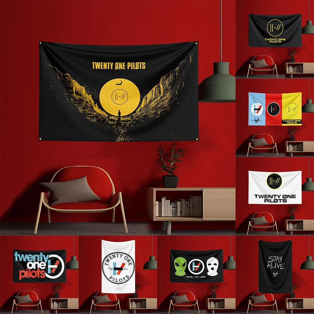 

90X150CM Twenty One Pilots Flag Polyester Digital Printing Banner For Garage or Out door Decoration