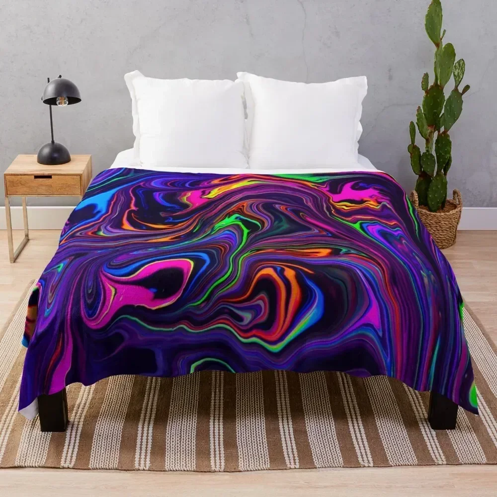 

Neon Space Waves Throw Blanket Luxurious Soft Fuzzy Blanket for Sofa Bed