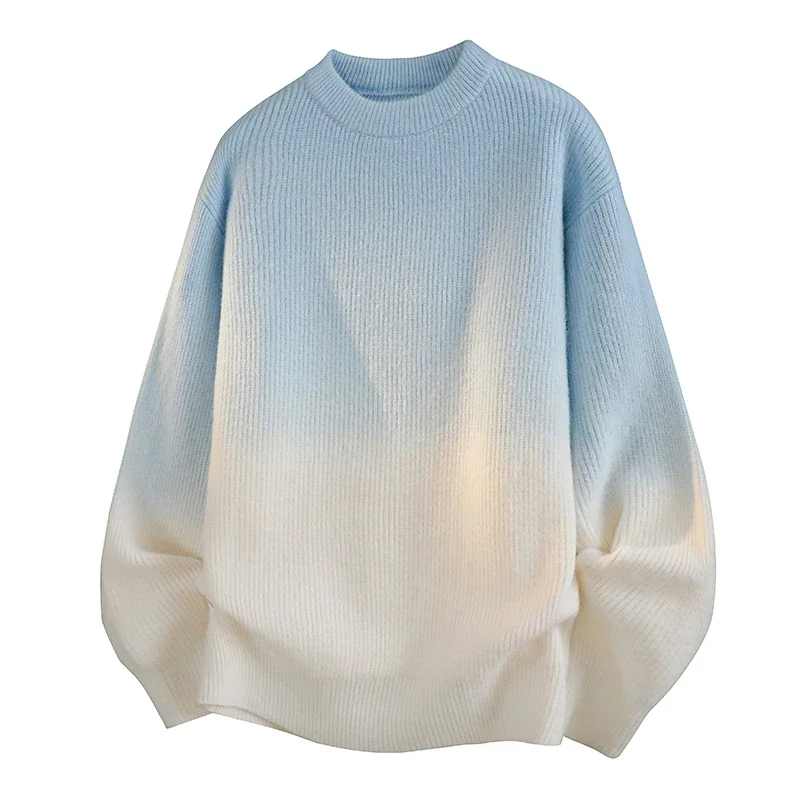 

Autumn Winter Men's Gradient Pullover Sweater Home Casual Light Luxury Knitted Long Sleeve Pullover Korean Versatile