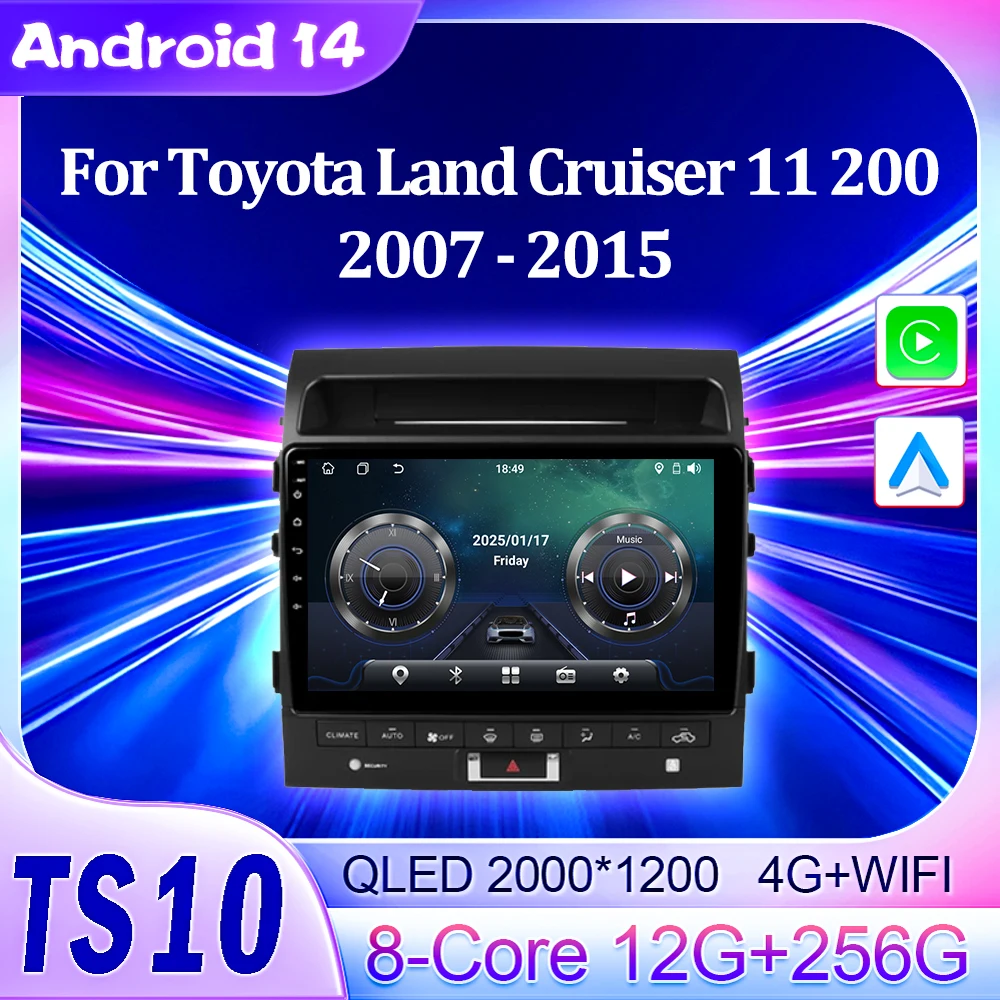 2Din Car Radio Stereo Multimedia Player Android 14 For Toyota Land Cruiser 11 200 2007 - 2015 Autoraido Carplay GPS Navigation