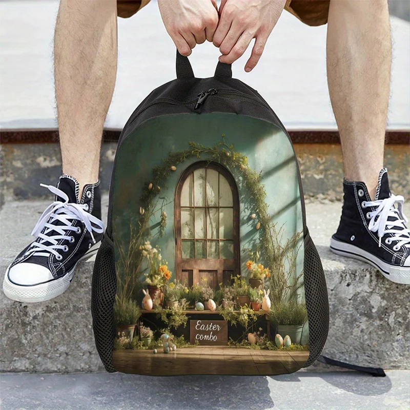 

Easter Backpack - Pastel Floral Eggshell Window Print, Durable Zipper Closure, Lightweight Daily Backpack for School