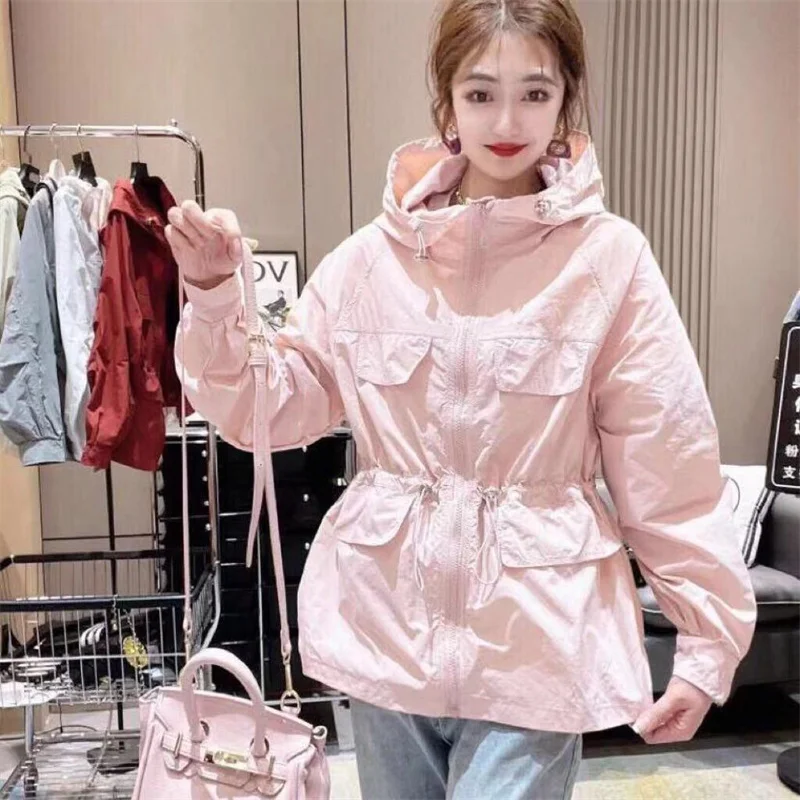 Women's Jacket Hooded 2025 New Summer Sun-proof Zipper Coats Thin Loose See Breathable Outwear Lightweight Clothes