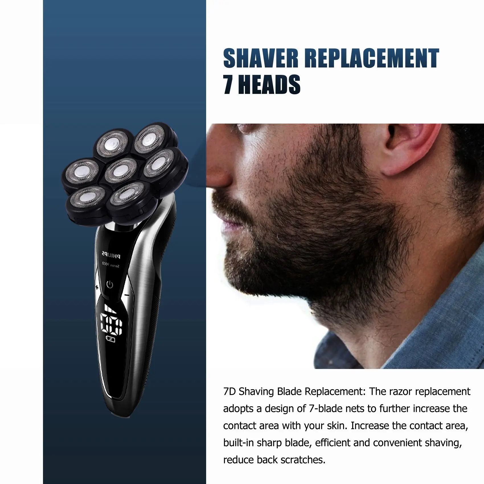 Barbeador elétrico substituição cabeça Bald Shaver Blade, 7D