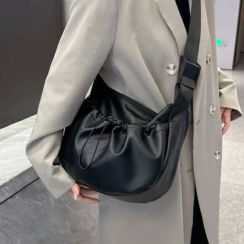 2025 New Trendy Pu Leather Women's Handbags Fashion Pleated All Match Simple Crossbody Bag Y2k Aesthetic Vintage Shoulder Bags
