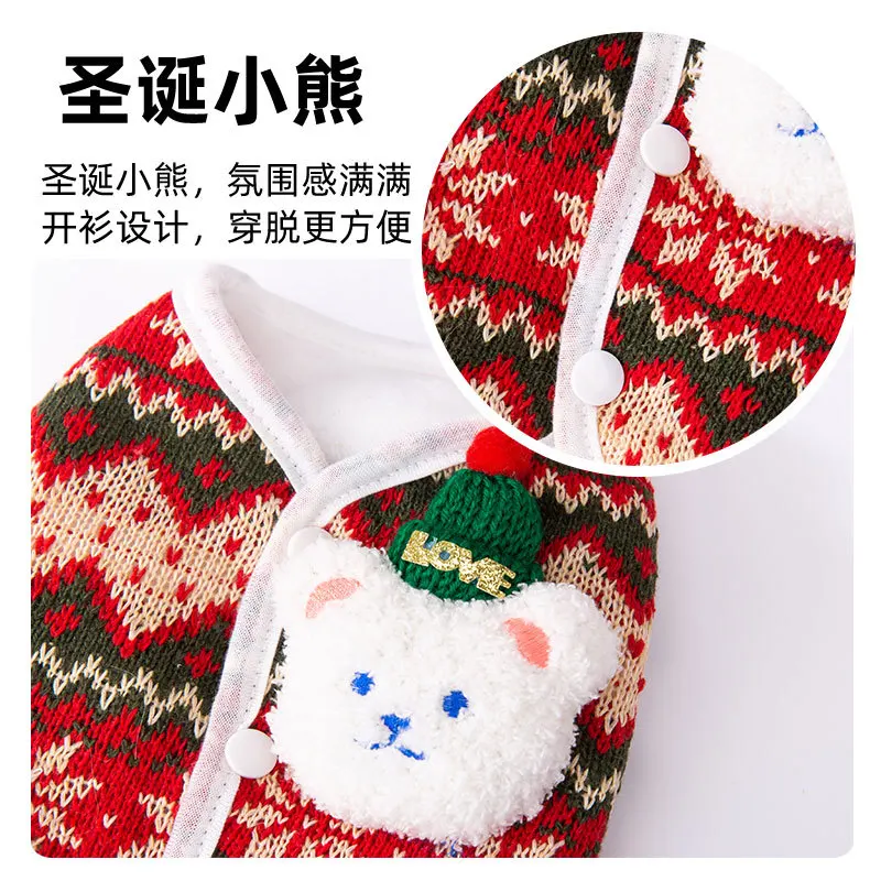 Christmas Autumn and Winter Dog Clothing Three-dimensional Teddy Bear Small Puppy Warm Knit Sweater Cardigan Pet Clothing