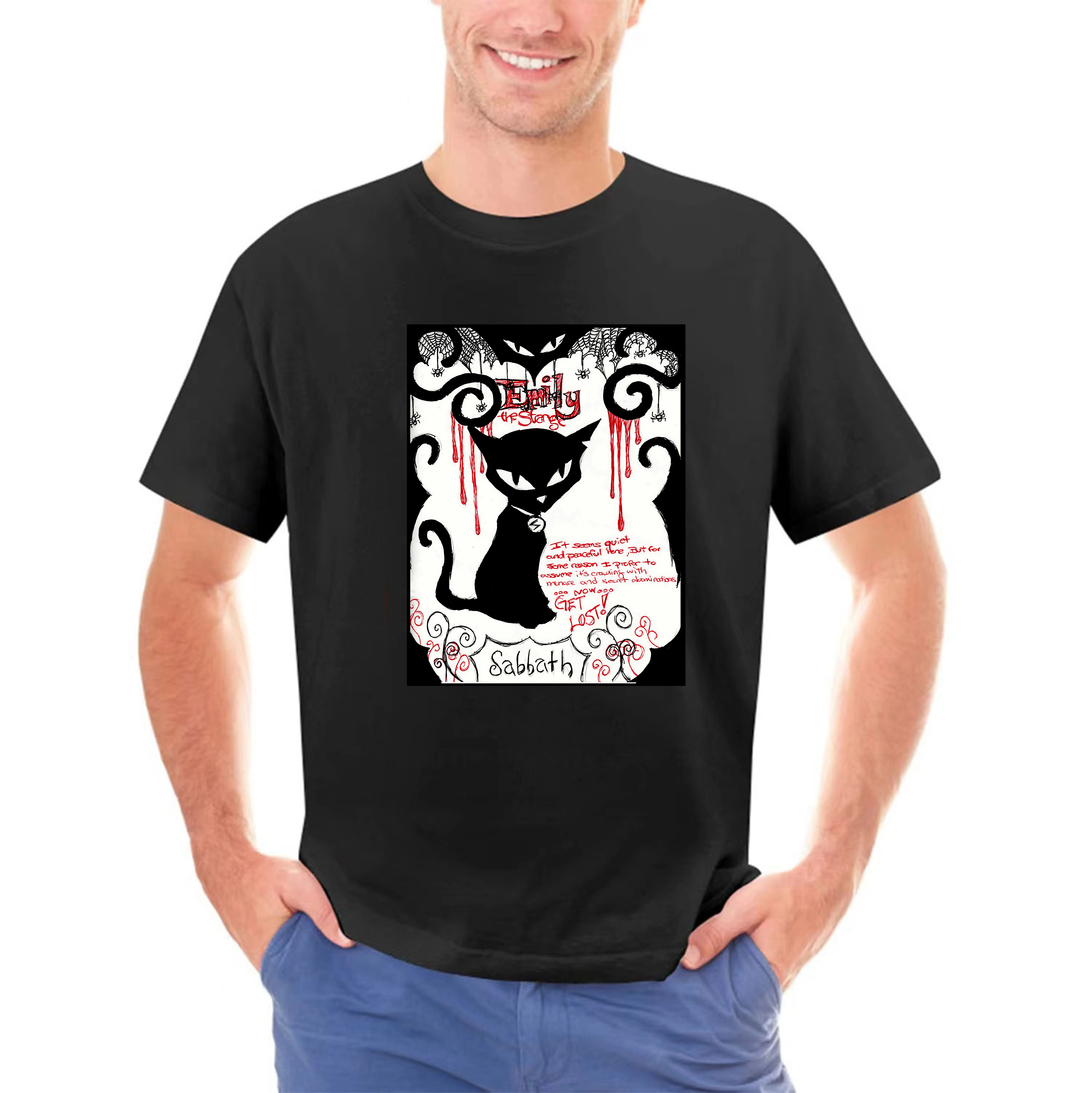 Men t shirt Emily the Strange Doodle The chick has a bunch of black cats Women tshirts