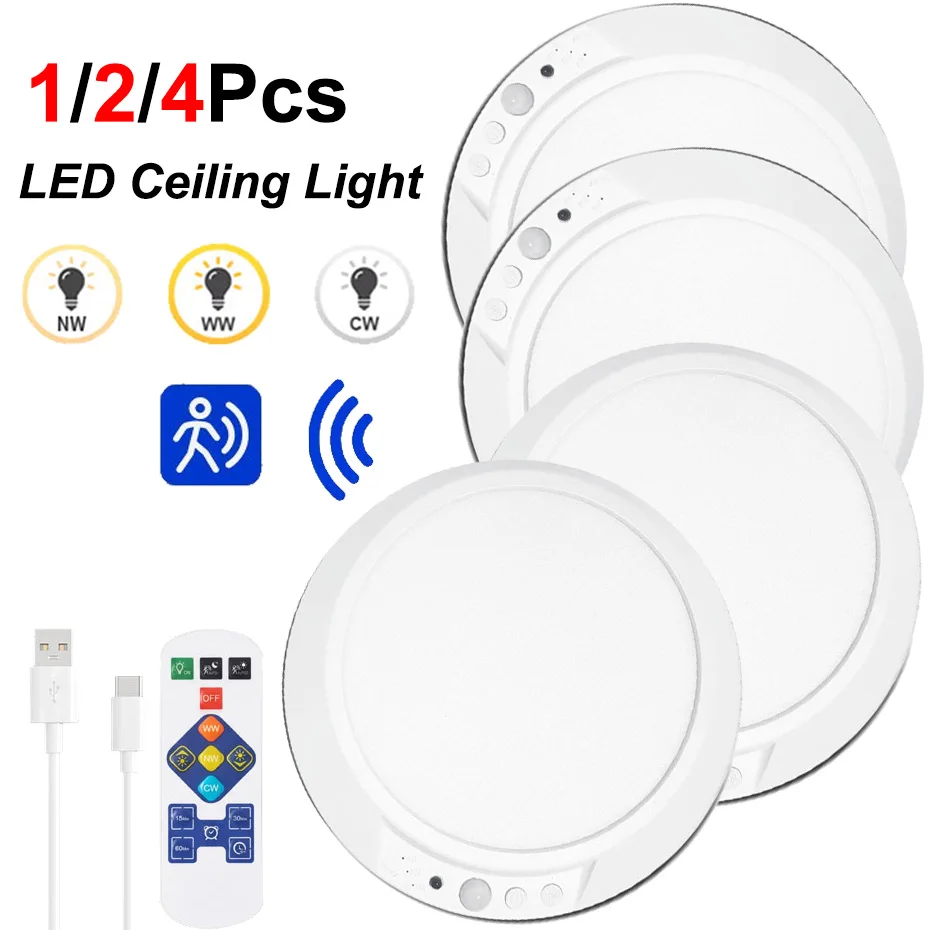 3000K-6500K Rechargeable Magnetic Lamp Motion Sensor Ceiling Light Wireless Wall Lamp with Remote Control LED Night Light
