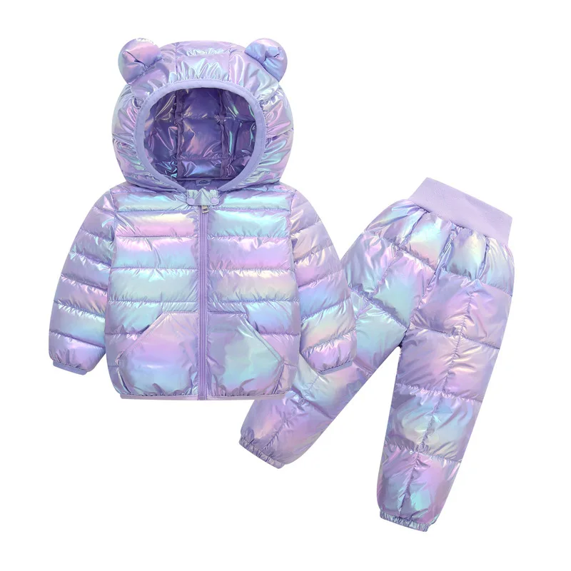 Kids Lightweight Hooded Down Jackets with Pants Boys Girls Cotton-padded Solid Clothing Sets Toddler Baby Winter Warm Outerwear