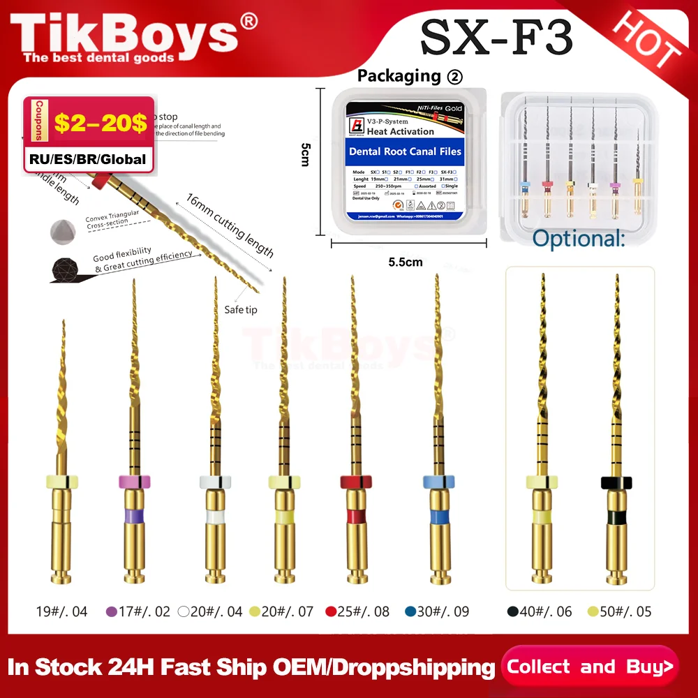 SX-F3 6Pcs/Box 25MM Heat-Treated Rotary Nickel Titanium Endo Files Remarkable Anti-Breakage Strength Root Canal Preparation Niti