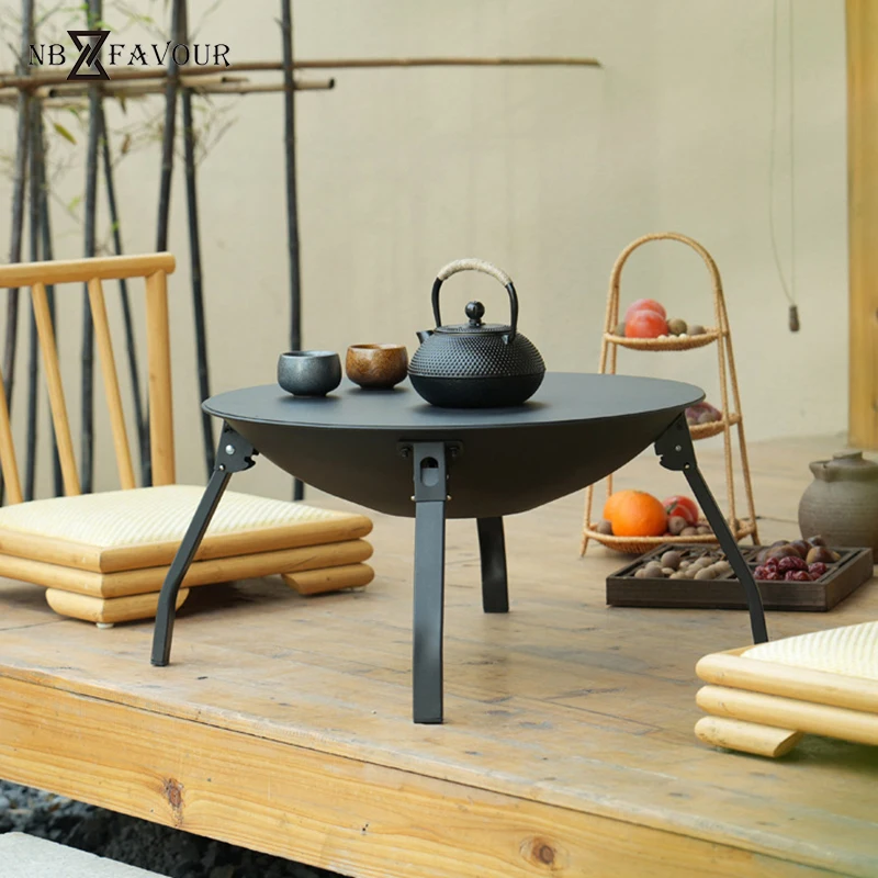 -FAVOUR Portable Steel Fire Pit Foldable Outdoor Patio Garden BBQ Fireplace Brazier for Camping Picnics Travel