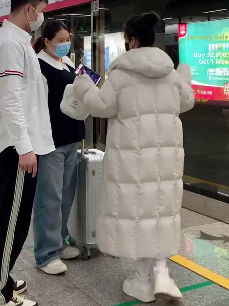   Thiened blanco Du down Puffer Jaet abrigo de invierno para mujer cálido largo Sle Commute Faion Bi Fang marca