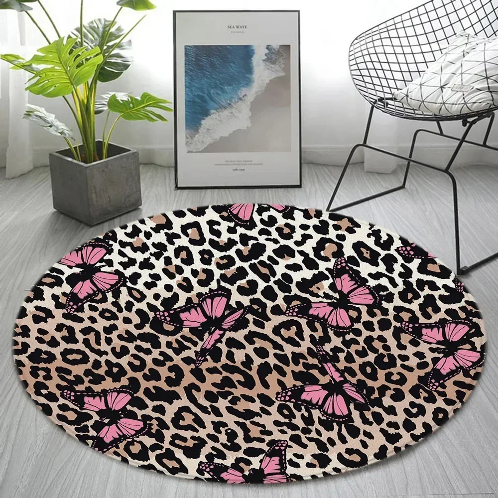 Butterfly Sexy Leopard Living Room Decorative Vintage Round Rugs Bedroom Rugs Home Rocking Chair Floor Mats Washable Lounge Rugs