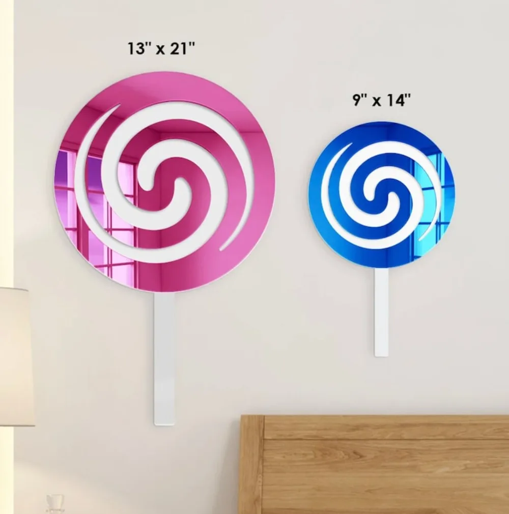 Swirly Pop Acrylic 3D Wall Art Mirror Teen Room Wall Decor Nursery Decor Kids Colorful Mirror Candy Shop Sign