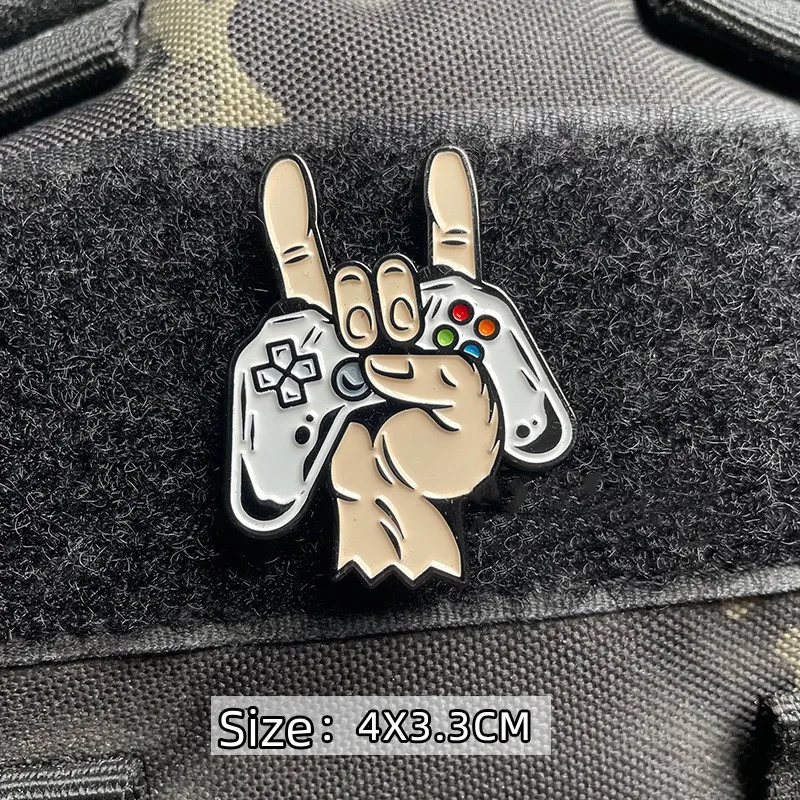 Happy Play Amusement Game Console Metal Patches Win The Game Tactical Badge DIY Sticker For Clothing Backpack Decals