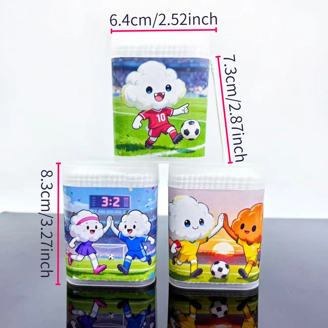 600개 월드컵 축구 테마 양면 면봉, 창의적인 팀 스포츠 요소 나선형 면봉 스틱