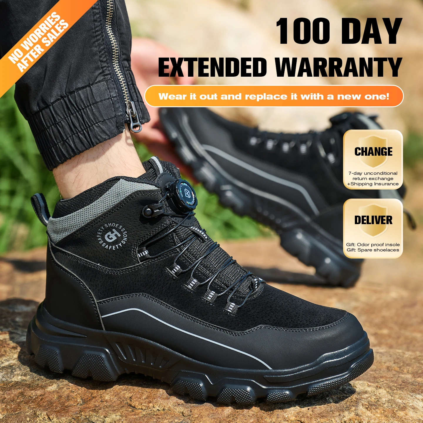 Men's Steel Head Rotating Buckle Air Cushion Work Shoes, Men's Anti Slip And Puncture Resistant Industrial Protective Boots