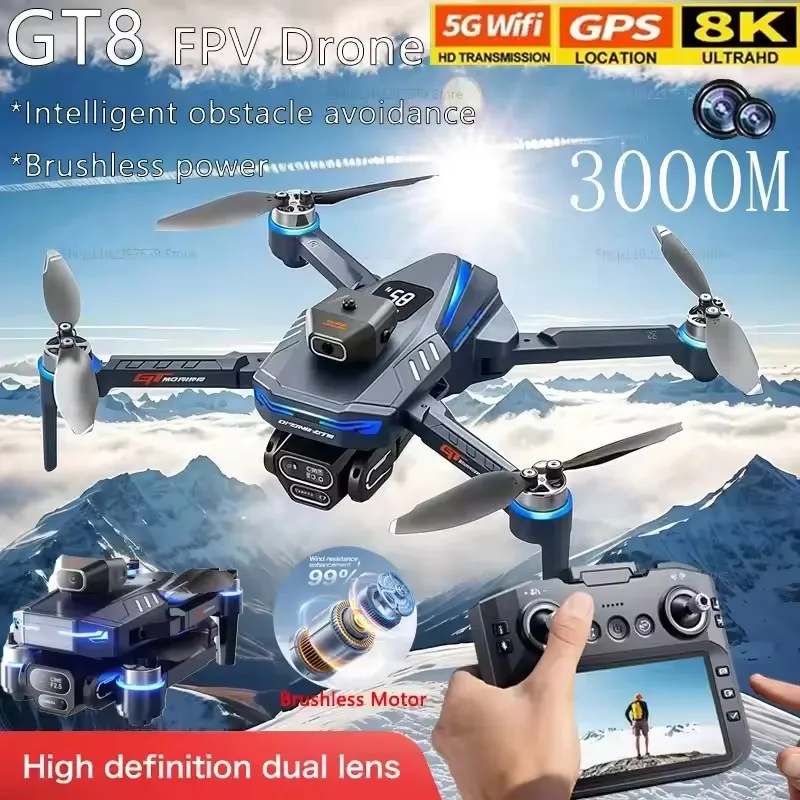 

НОВЫЙ Дрон GT8 с двойной камерой 8K, бесщеточным двигателем, 5G Wi-Fi, функцией обхода препятствий, большим экраном и индикатором заряда батареи в реальном времени, квадрокоптер
