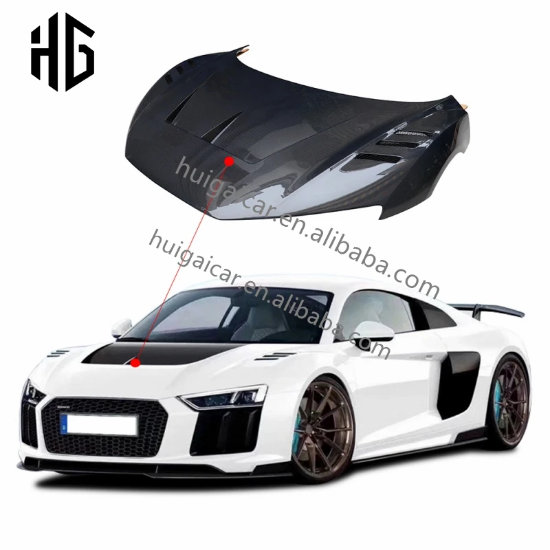 

1016 Style 3K Glossy Carbon Fiber Car Engine Hood Cover Parts for Audi R8 Car Engine Bonnet Hood
