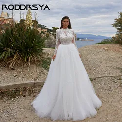 RODDRSYA 3D Flower Wedding Dresses For Muslim Women A-Line Applique Bridal Gown Long Sleeve Princess Bride Party Dress Custmized