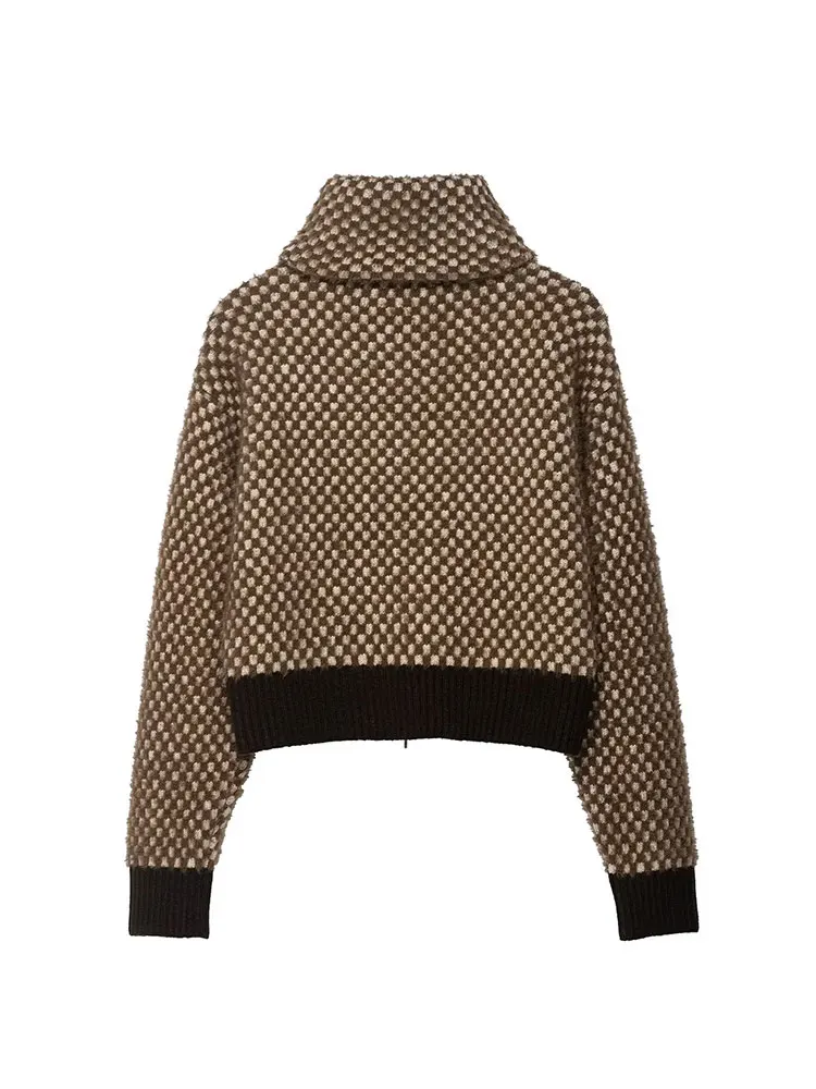 NLZGMSJ Vintage Casual Chic Women Sweater Solid Stand-up Collar Zipper Knitted Fashion 2025 Autumn Winter Sweater