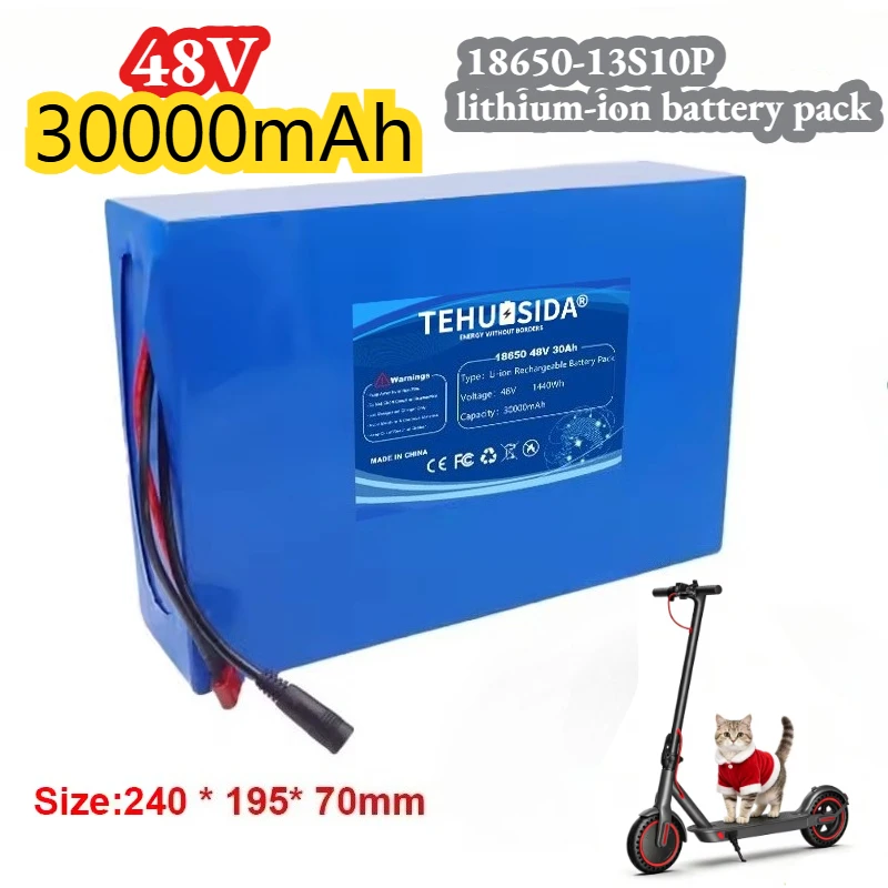 48V30000mAh 18650-13S10P Lithium-ion Rechargeable Battery Pack Built-in BMS Suitable for 250-1500W Motors