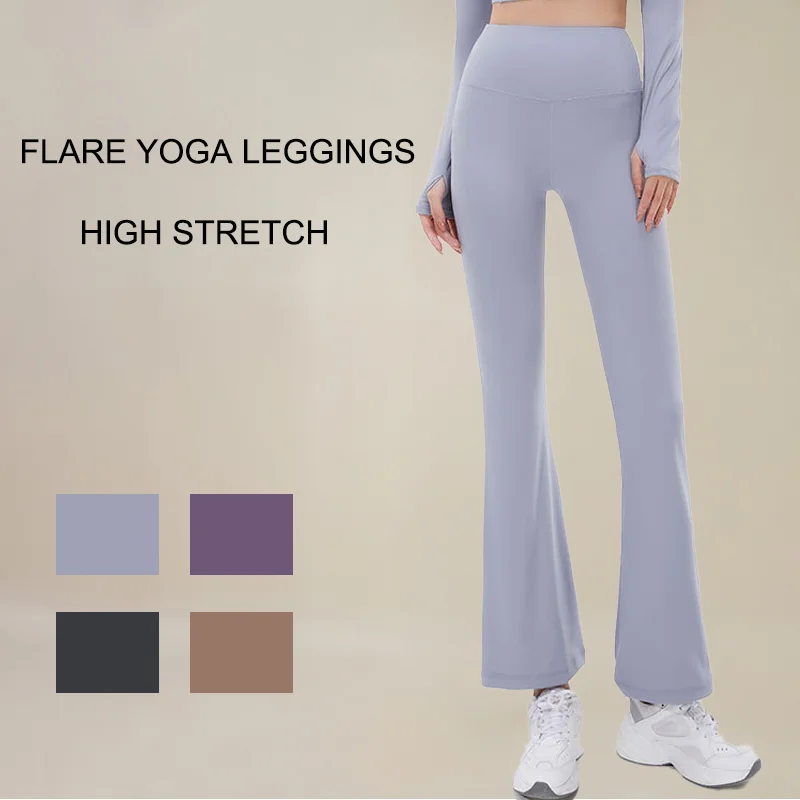 High Waisted Bootcut Sports Leggings, Solid Color Flared Workout Casual Yoga Pants, Women's Activewear