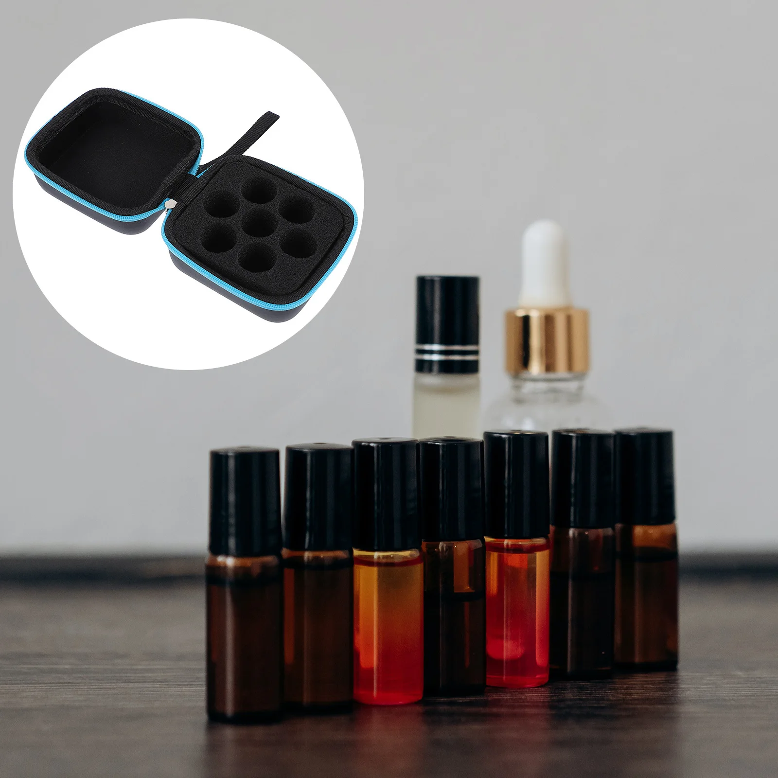 

1 шт., сумка для хранения эфирного масла, 5 мл, органайзер для бутылок, материал из искусственной кожи, прочный, гладкий, портативный, мини-чехол для хранения косметики, макияжа