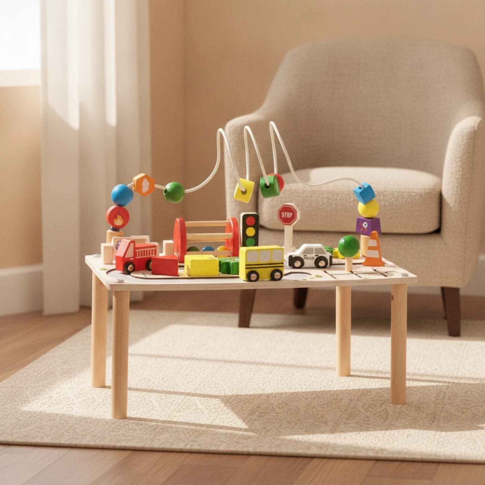 Wooden Activity Table Sensory Activity Table with Bead Maze Toy Developmental Furniture Non for Toddlers, Playroom