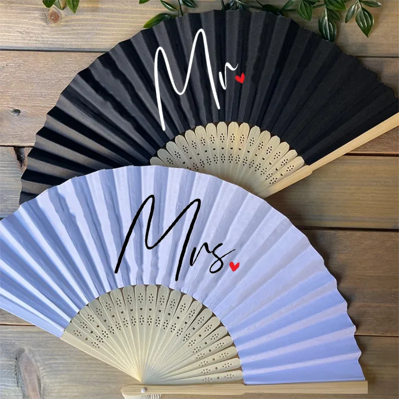 Mr Mrs Husband Wife Couple Hand Fan Bride Groom Wedding Just Married Honeymoon Trip Bridal Shower Anniversary Engagement Gift view 3