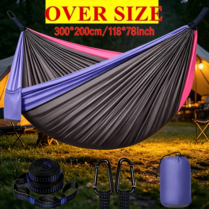 Lightweight Nylon Camping Hammock with Straps & Carabiners, Portable Swing Chair for Hiking, Backpacking, Camping & Backyard